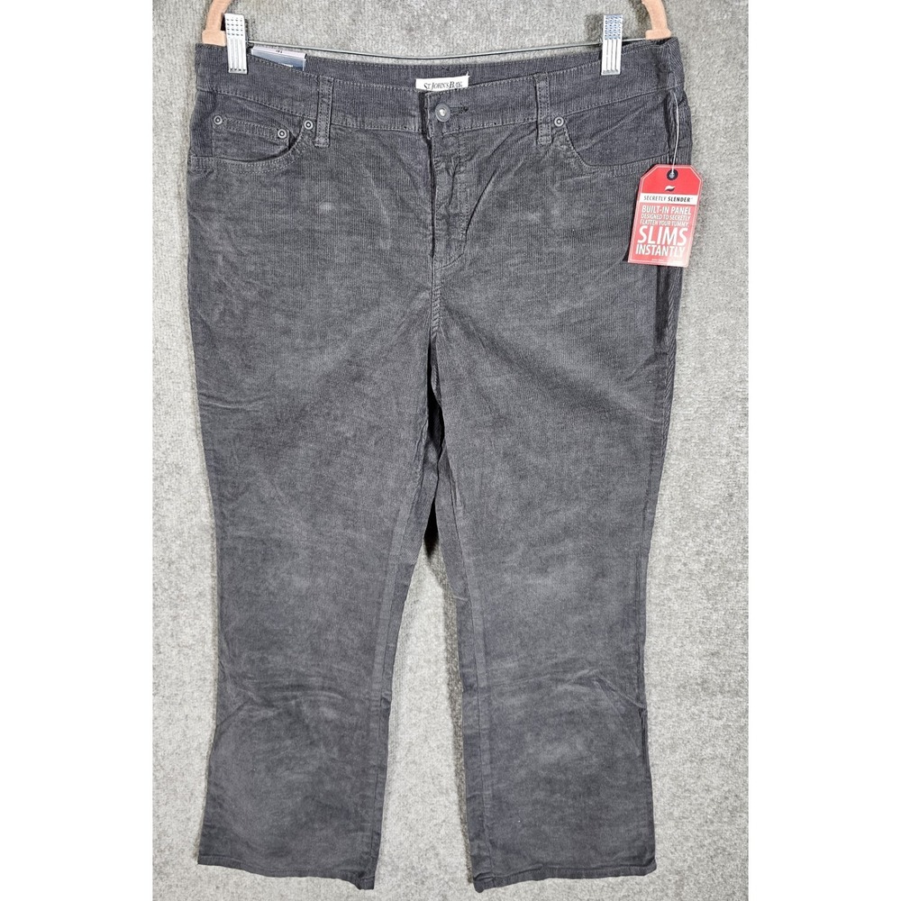 St Johns Bay Corduroy Jeans Womens Sz 14P Gray Secretly Slender Bootcut New